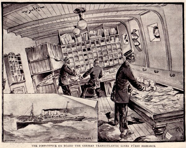 Sorting mail on board a German Sea Post Office