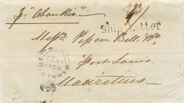 Mauritius Ship letter mark in use 1852