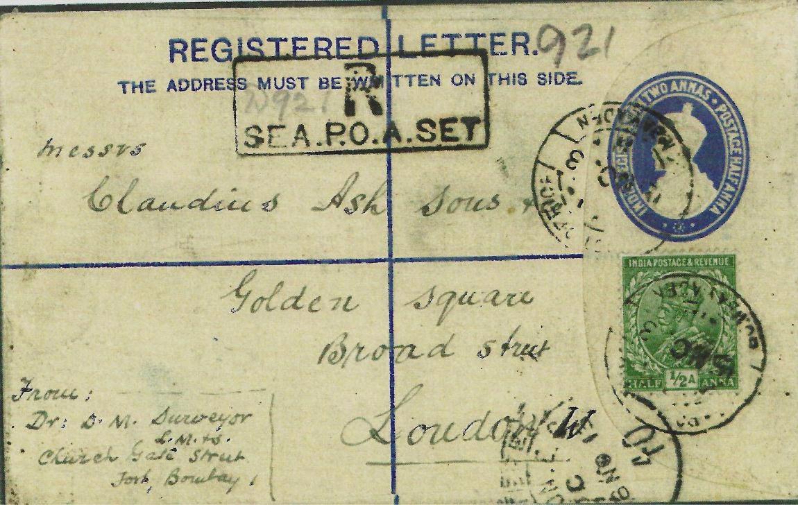 Registered letter carried on the Arabia