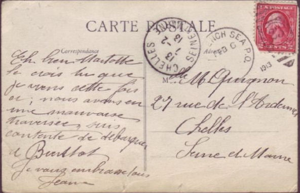 U.S. FRENCH SEA P.O. / 23 cancellation on reverse of PPC of La Savoie