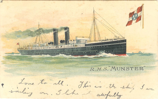 Picture postcard of  'RMS Munster' 