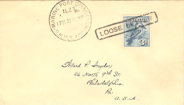 Boxed LOOSE LETTER cancel on cover