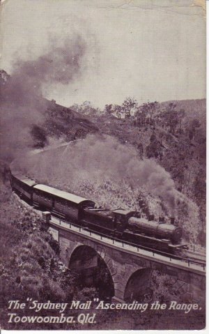 Postcard: The Sydney Mail ascending the range, Toowoomba, Queensland
