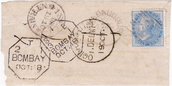 Standard octagonal & circular TPO marks from Bombay & Nagpore Train