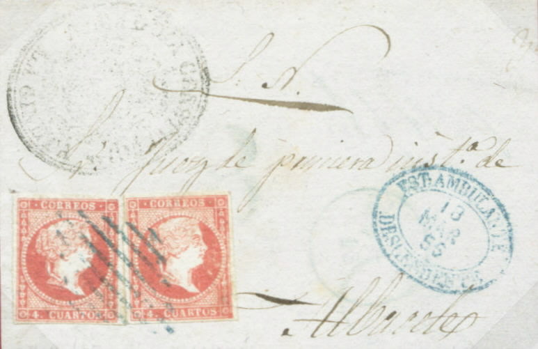Est. Ambulante Descendente mark in blue, dated 18 Mar 1856