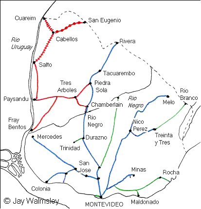 Map of the Uruguay Rail Network  © Jay Walmsley