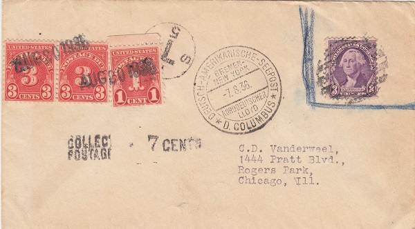 Sea Post Office Taxe mark on cover posted on NDL Columbus