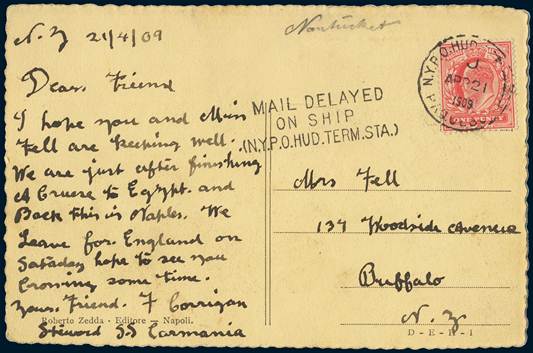 Early MAIL DELAYED ON SHIP mark