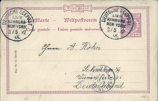 Deutsche Seepost cancel on German postal stationary card